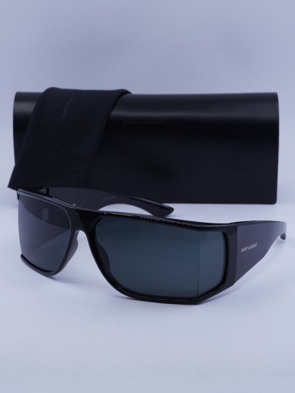 Saint Laurent SL806 001 Shield Sunglasses - Shiny Black \Solid Black